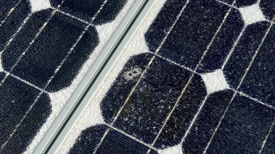 Un impact de grelon a la surface de la vitre d un panneau photovoltaique